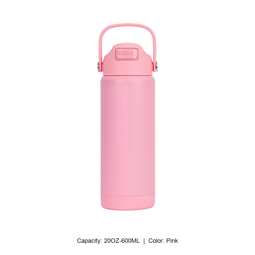 12oz 20oz 304 Stainless Steel Straw Insulated Bottle — 20OZ-600ML / Pink