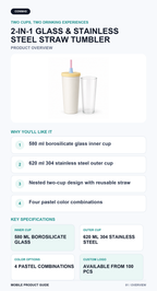 2-in-1 Borosilicate Glass & Stainless Steel Straw Tumbler – 580/620 ml