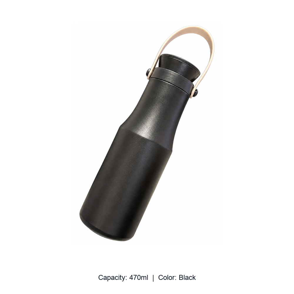 304 Stainless Steel Bowling-Shape Insulated Sports Bottle — 470ml / Black