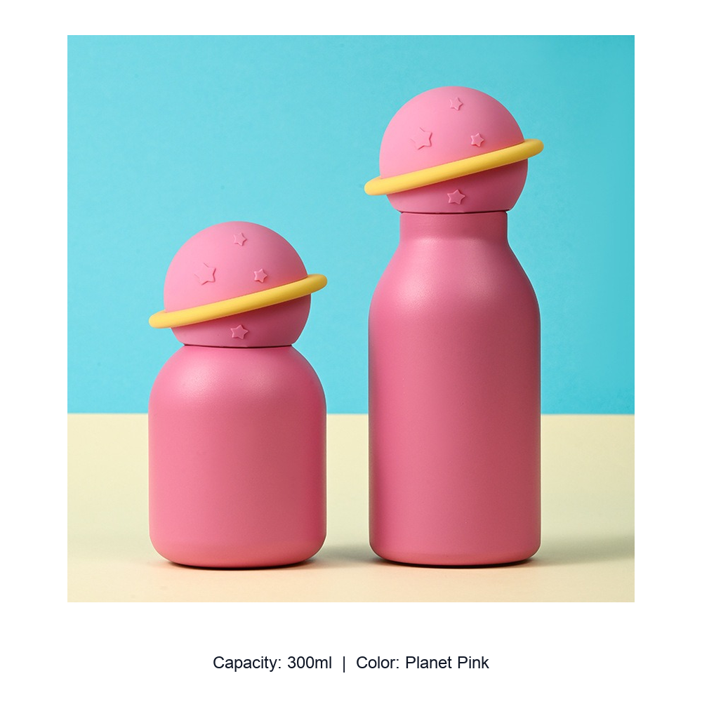 304 Stainless Steel Cartoon Animal Kids Insulated Bottle — 300ml / Planet Pink