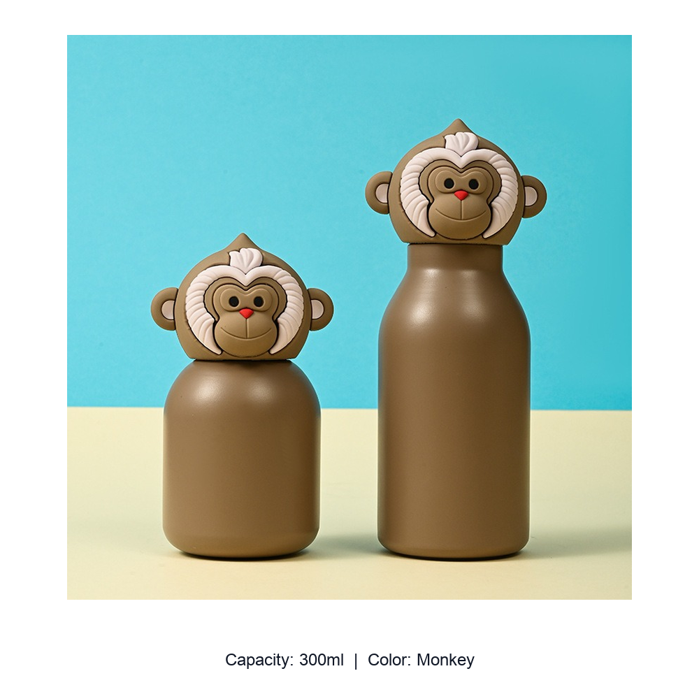 304 Stainless Steel Cartoon Animal Kids Insulated Bottle — 300ml / Monkey