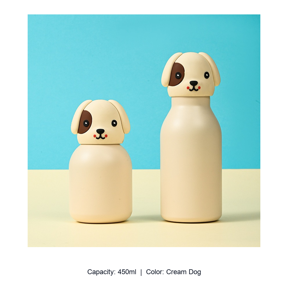 304 Stainless Steel Cartoon Animal Kids Insulated Bottle — 450ml / Cream Dog