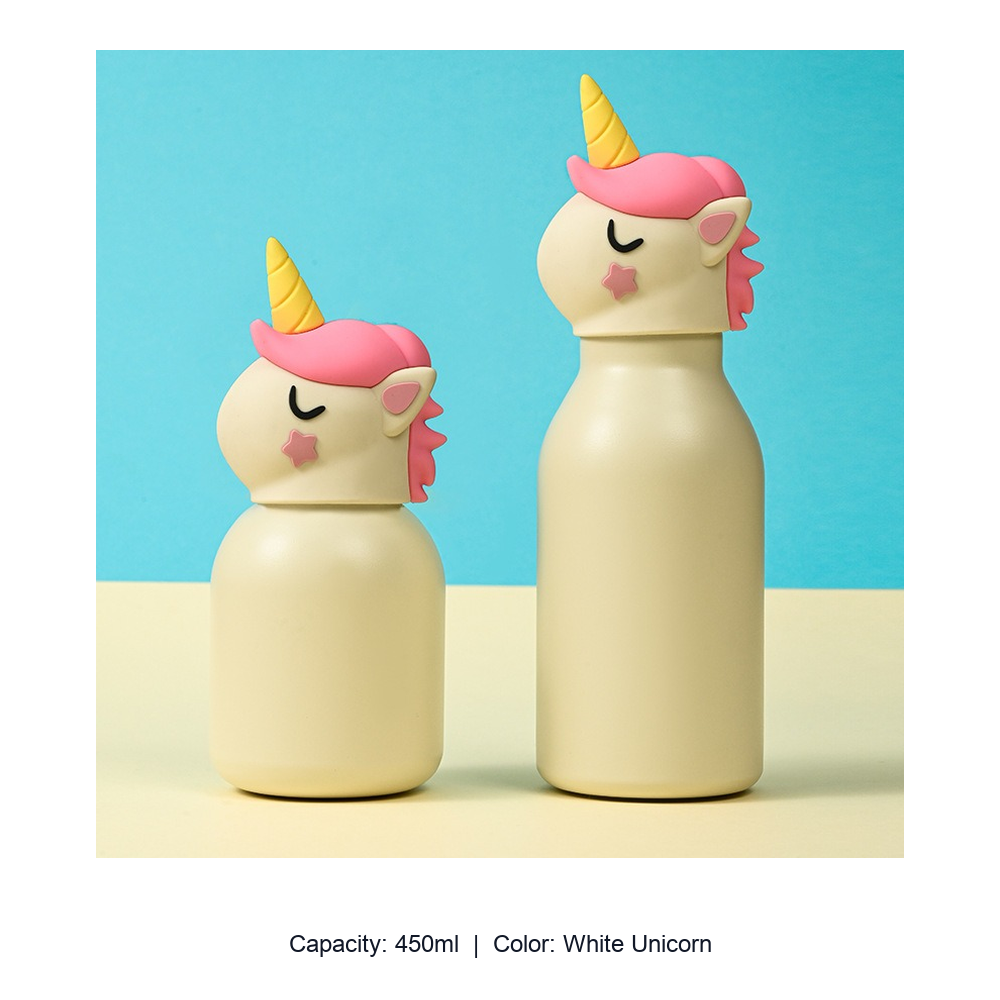 304 Stainless Steel Cartoon Animal Kids Insulated Bottle — 450ml / White Unicorn