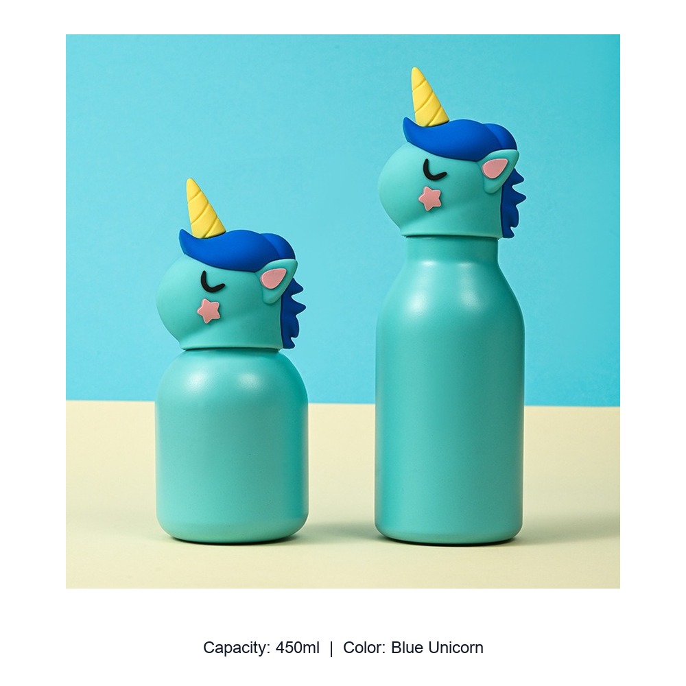 304 Stainless Steel Cartoon Animal Kids Insulated Bottle — 450ml / Blue Unicorn