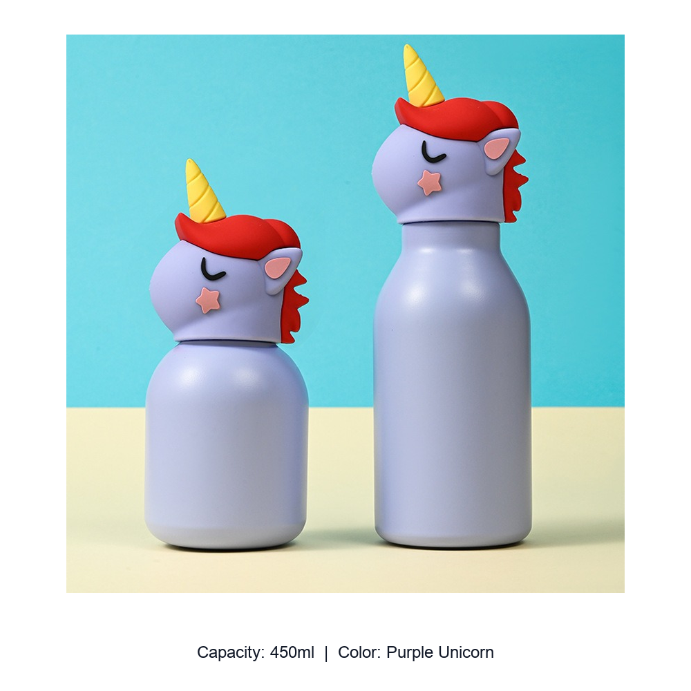 304 Stainless Steel Cartoon Animal Kids Insulated Bottle — 450ml / Purple Unicorn