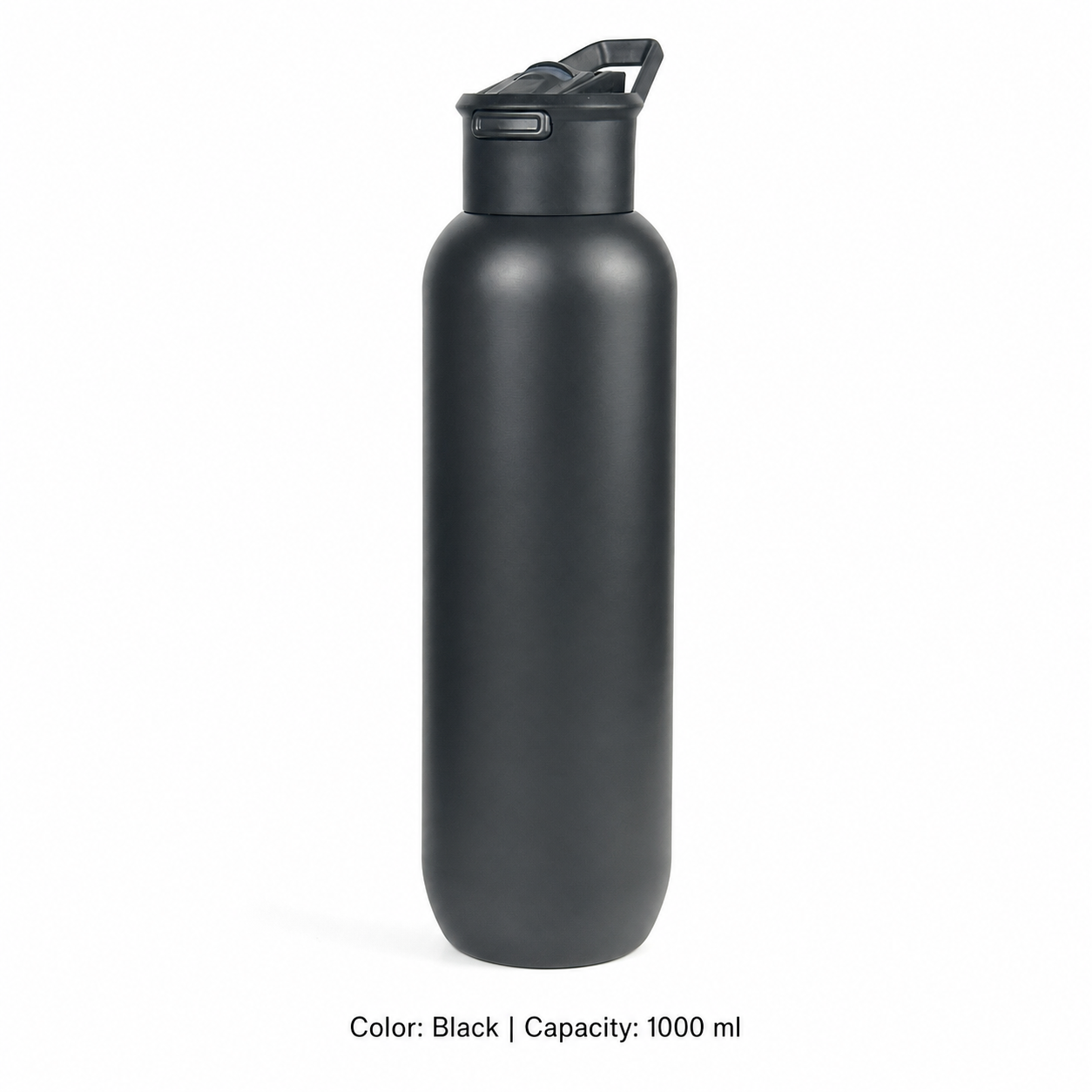 304 Stainless Steel Vacuum Sports Bottle, Straw — 1000 ml / Black