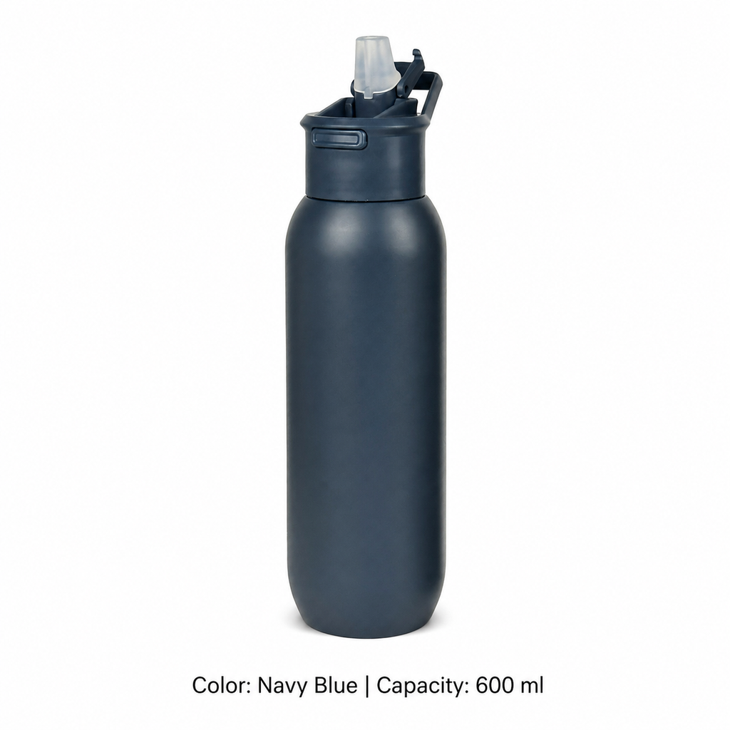 304 Stainless Steel Vacuum Sports Bottle, Straw — 600 ml / Navy Blue