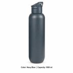 304 Stainless Steel Vacuum Sports Bottle, Straw — 1000 ml / Navy Blue