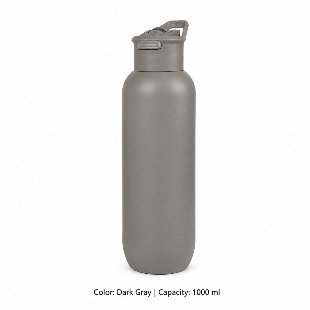 304 Stainless Steel Vacuum Sports Bottle, Straw — 1000 ml / Dark Gray