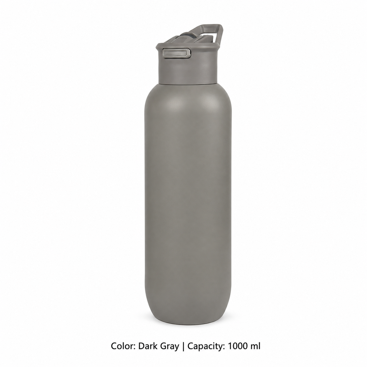 304 Stainless Steel Vacuum Sports Bottle, Straw — 1000 ml / Dark Gray