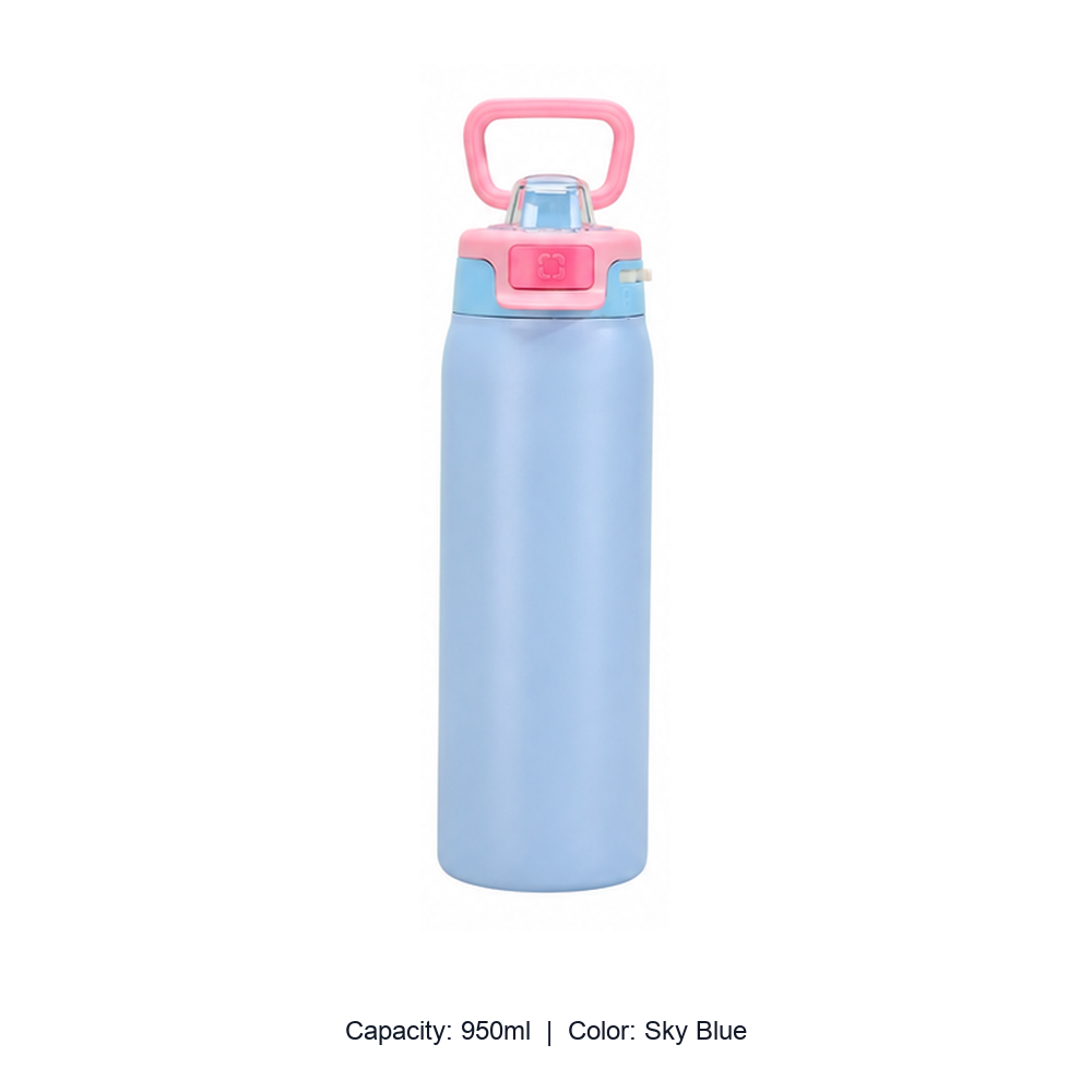 304 Stainless Steel Vacuum Sports Bottle with Straw Lid — 950ml / Sky Blue