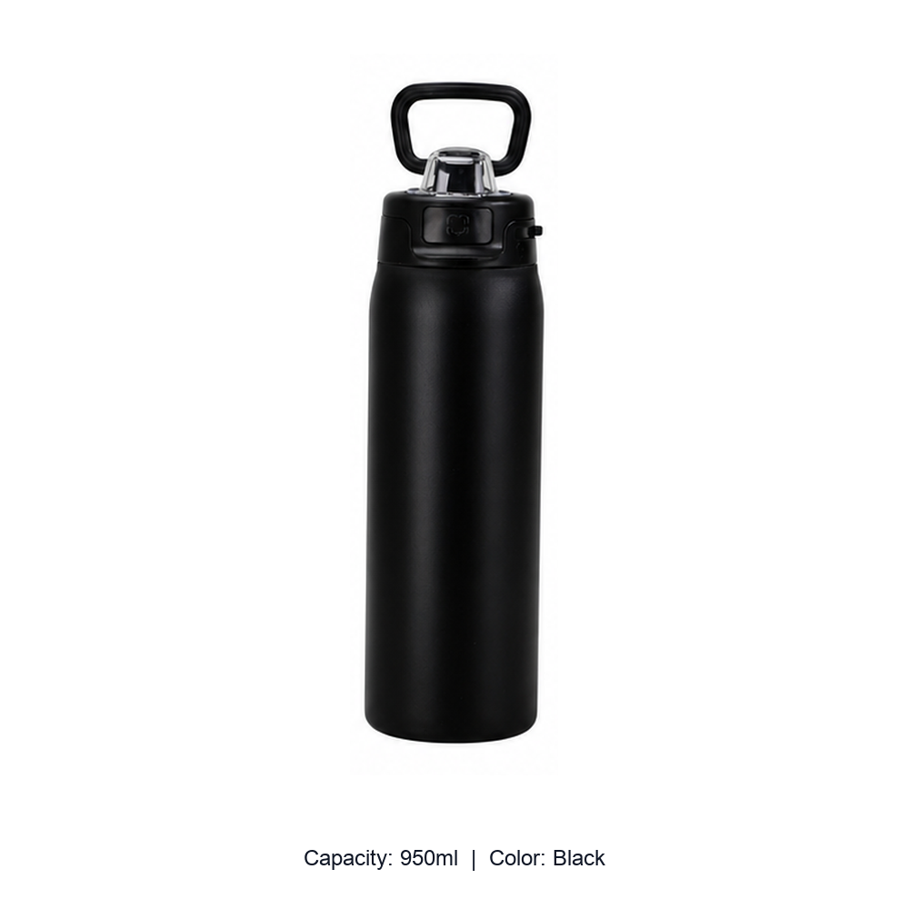 304 Stainless Steel Vacuum Sports Bottle with Straw Lid — 950ml / Black