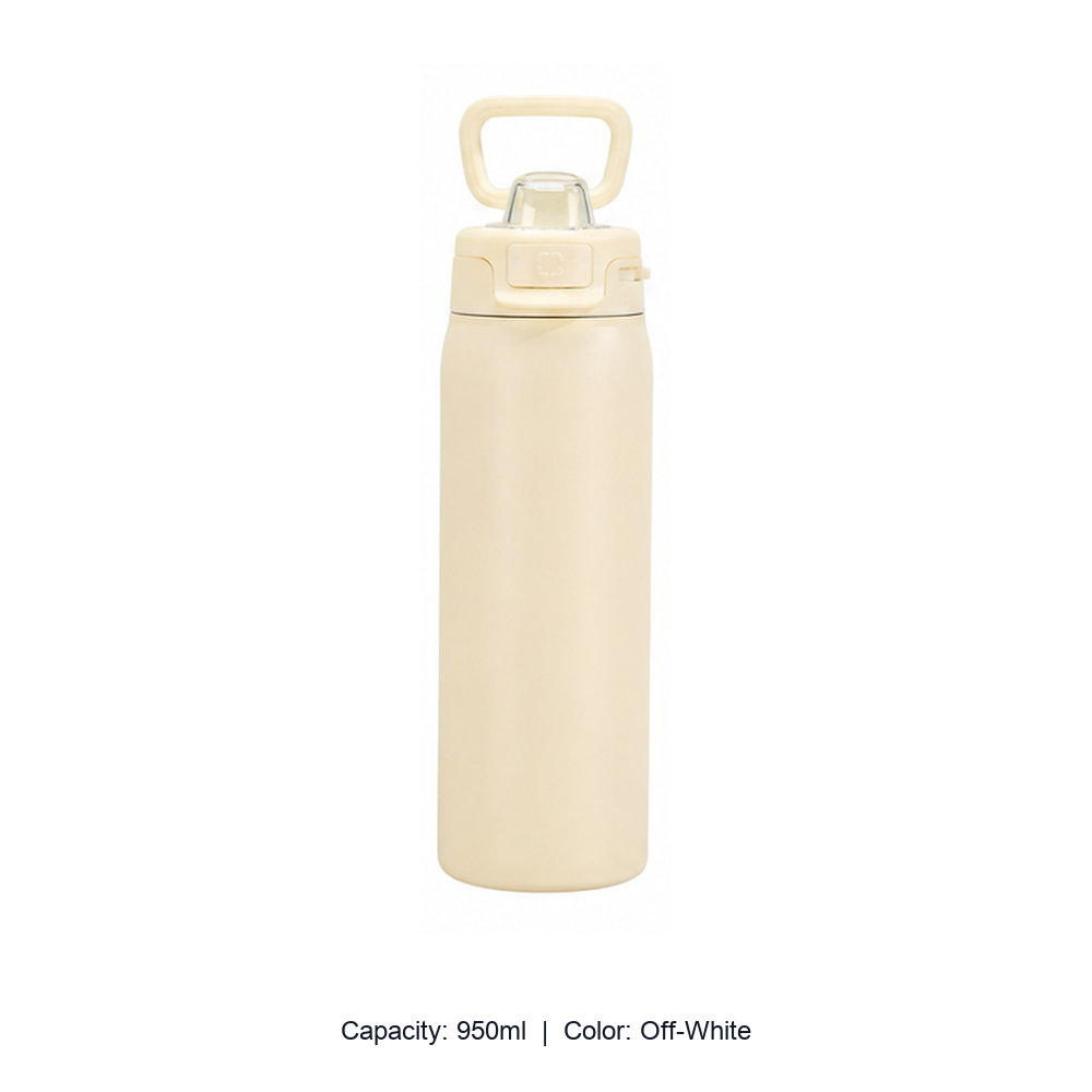 304 Stainless Steel Vacuum Sports Bottle with Straw Lid — 950ml / Off-White