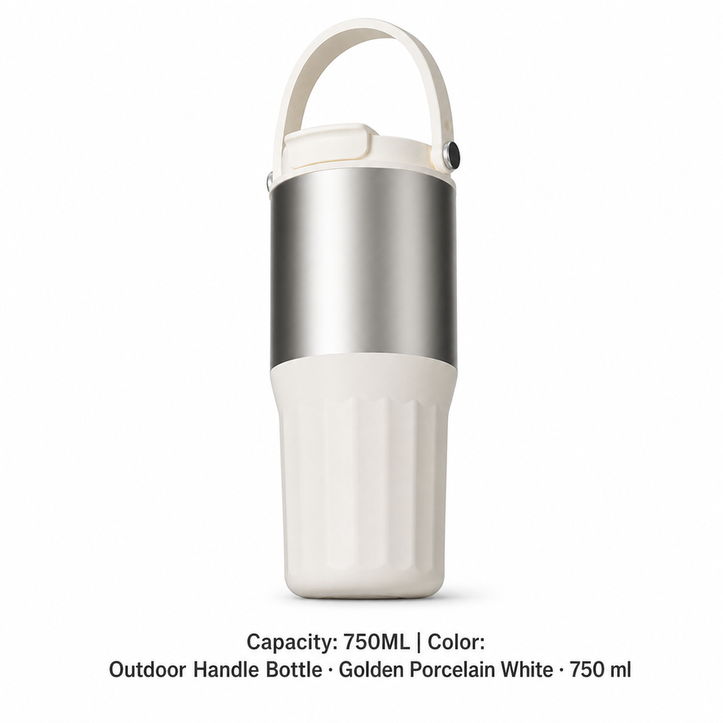 316 Stainless Steel Ceramic-Lined Dual-Drink Tumbler — 750ML / Outdoor Handle Bottle · Golden Porcelain White · 750 ml
