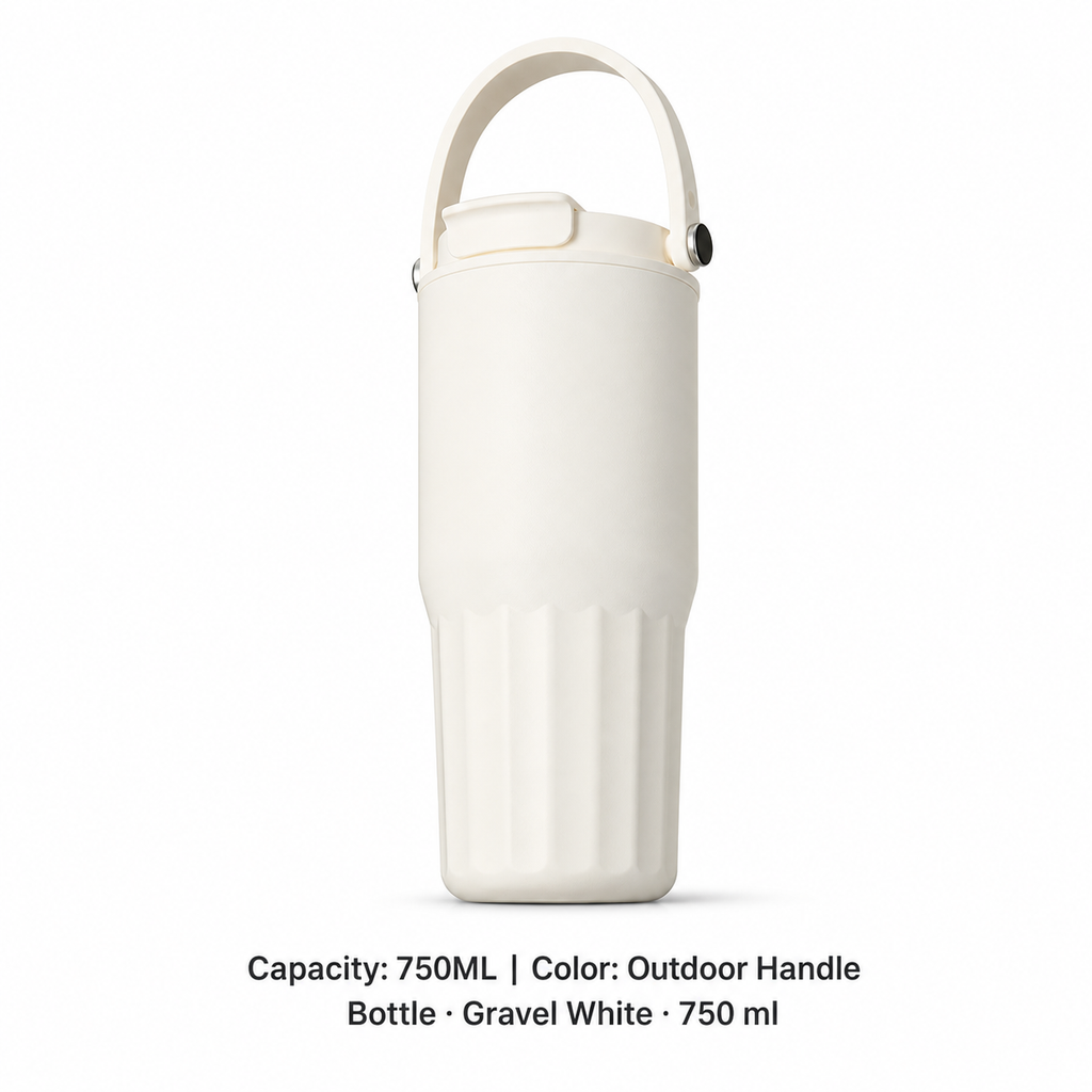 316 Stainless Steel Ceramic-Lined Dual-Drink Tumbler — 750ML / Outdoor Handle Bottle · Gravel White · 750 ml