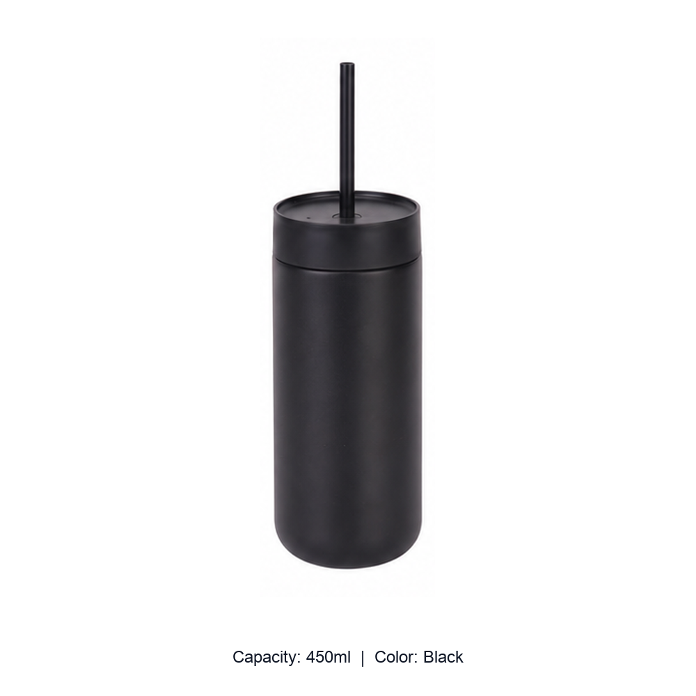 450ml 316 Stainless Steel Vacuum Straw Bottle — 450ml / Black