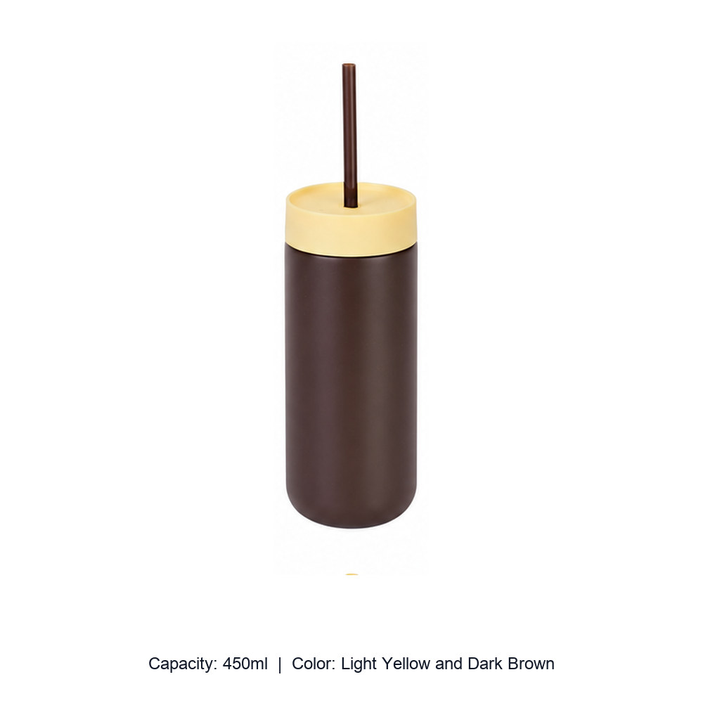 450ml 316 Stainless Steel Vacuum Straw Bottle — 450ml / Light Yellow and Dark Brown