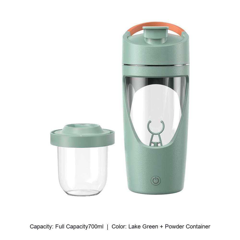 700ml Electric Tritan Mixing Shaker Bottle — Full Capacity700ml / Lake Green + Powder Container
