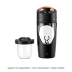 700ml Electric Tritan Mixing Shaker Bottle — Full Capacity700ml / Charcoal Black + Powder Container