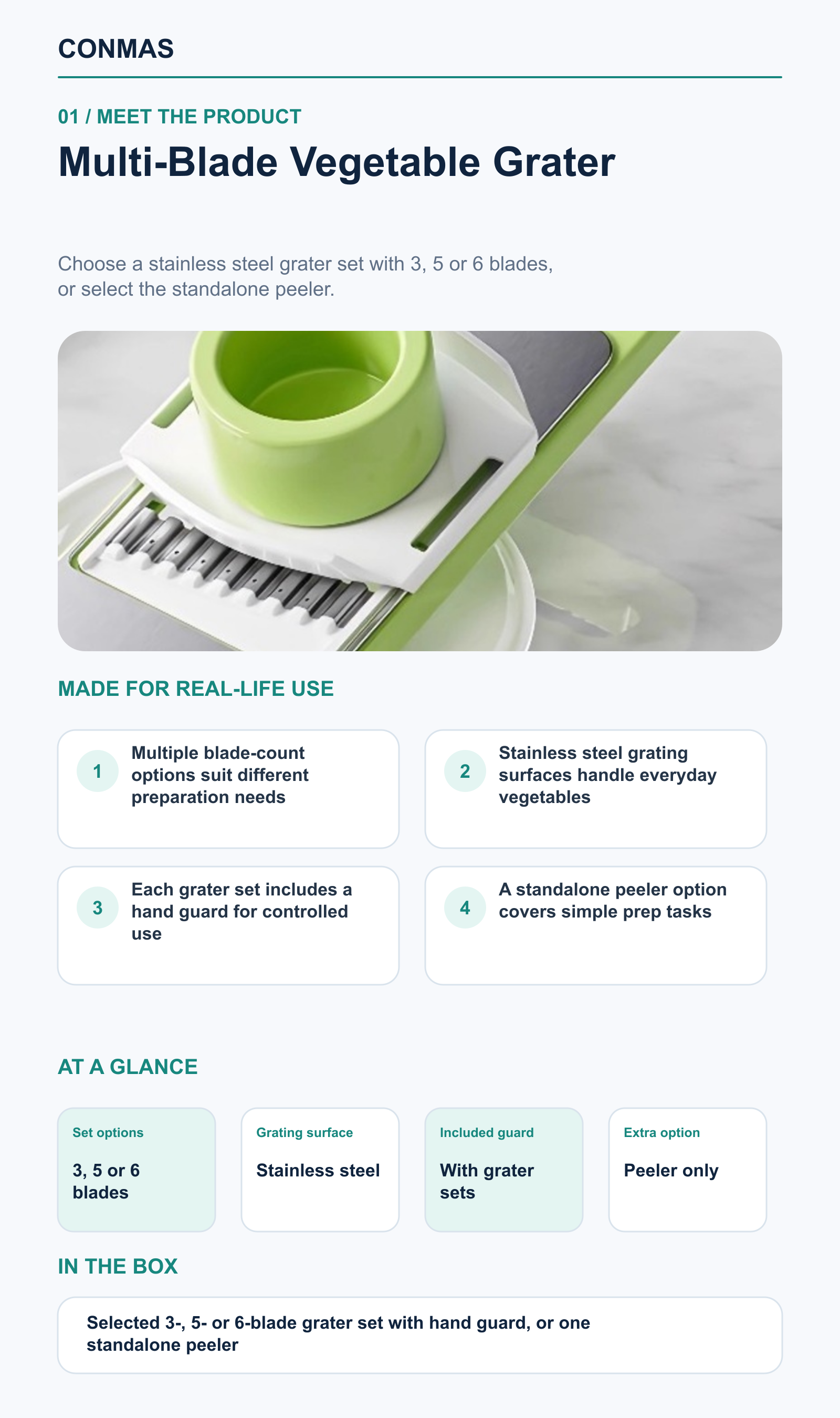 Multi-Blade Vegetable Grater product overview and key specifications