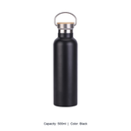 Bamboo-Lid Stainless Steel Wide-Mouth Sports Bottle — 500ml / Black