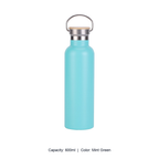Bamboo-Lid Stainless Steel Wide-Mouth Sports Bottle — 600ml / Mint Green
