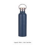 Bamboo-Lid Stainless Steel Wide-Mouth Sports Bottle — 500ml / Dark Blue