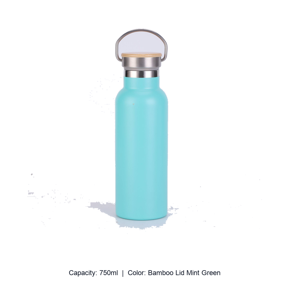 Bamboo-Lid Stainless Steel Wide-Mouth Sports Bottle — 750ml / Bamboo Lid Mint Green