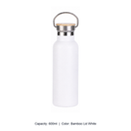 Bamboo-Lid Stainless Steel Wide-Mouth Sports Bottle — 600ml / Bamboo Lid White