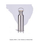 Bamboo-Lid Stainless Steel Wide-Mouth Sports Bottle — 600ml / Bamboo Lid Natural Steel