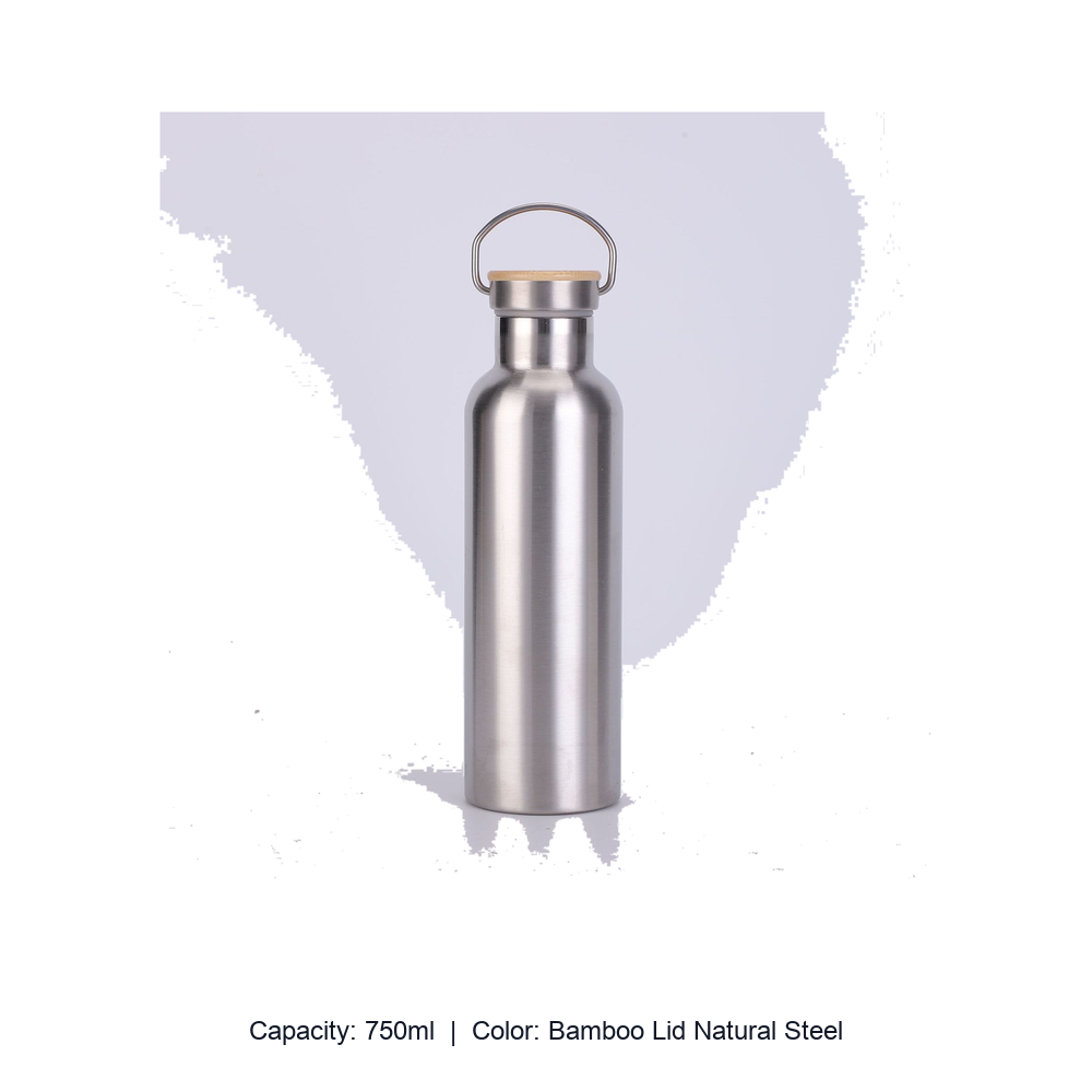 Bamboo-Lid Stainless Steel Wide-Mouth Sports Bottle — 750ml / Bamboo Lid Natural Steel