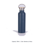 Bamboo-Lid Stainless Steel Wide-Mouth Sports Bottle — 350ml / Bamboo Lid Navy