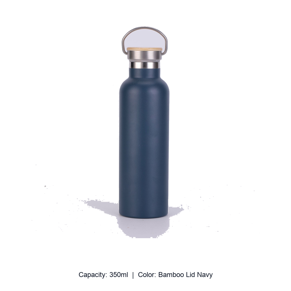 Bamboo-Lid Stainless Steel Wide-Mouth Sports Bottle — 350ml / Bamboo Lid Navy