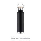 Bamboo-Lid Stainless Steel Wide-Mouth Sports Bottle — 350ml / BlackSteel Base