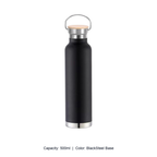 Bamboo-Lid Stainless Steel Wide-Mouth Sports Bottle — 500ml / BlackSteel Base