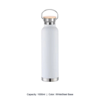 Bamboo-Lid Stainless Steel Wide-Mouth Sports Bottle — 1000ml / WhiteSteel Base
