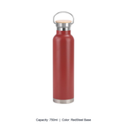 Bamboo-Lid Stainless Steel Wide-Mouth Sports Bottle — 750ml / RedSteel Base