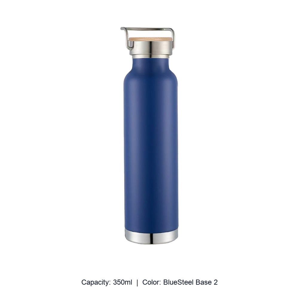 Bamboo-Lid Stainless Steel Wide-Mouth Sports Bottle — 350ml / BlueSteel Base 2