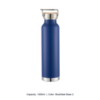 Bamboo-Lid Stainless Steel Wide-Mouth Sports Bottle — 1000ml / BlueSteel Base 2