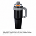 Ceramic-Lined Quick-Open Insulated Tumbler — 1200 ml · Customization Available / Newly Upgraded · Cool Black · 1200 ml · Antibacterial 316 + One-Touch Open + Dual-Drink + Separate Tea Chamber