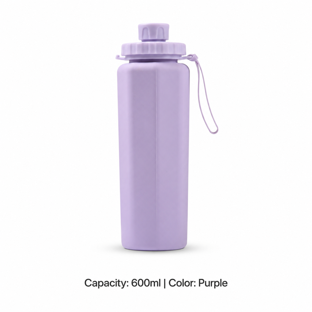 Collapsible Silicone Sports Bottle — 600ml / Purple