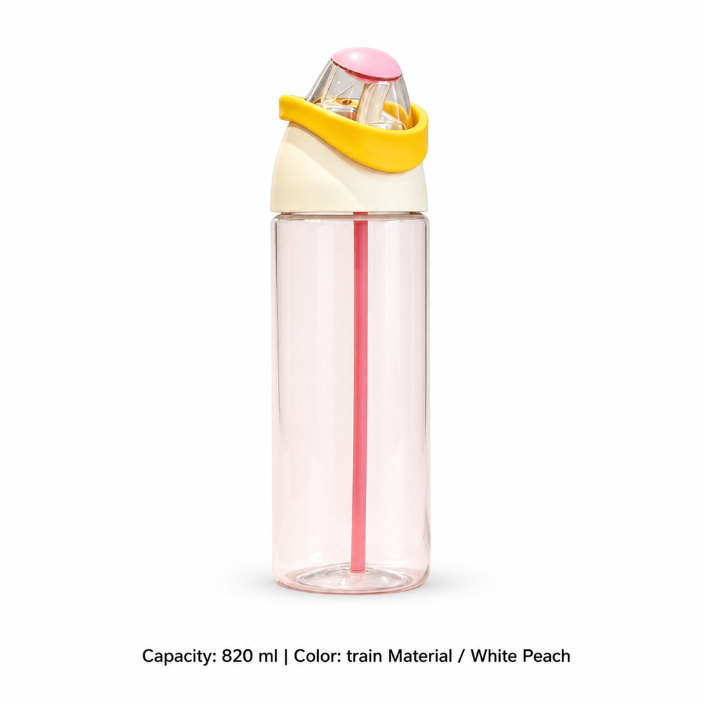 Dual-Drink Sports Water Bottle — 820 ml / train Material / White Peach