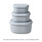 Food-Grade Silicone Microwave Lunch Box with Lid — Nordic Gray [3-Piece SetOval Lunch Box] / Dropshipping Available