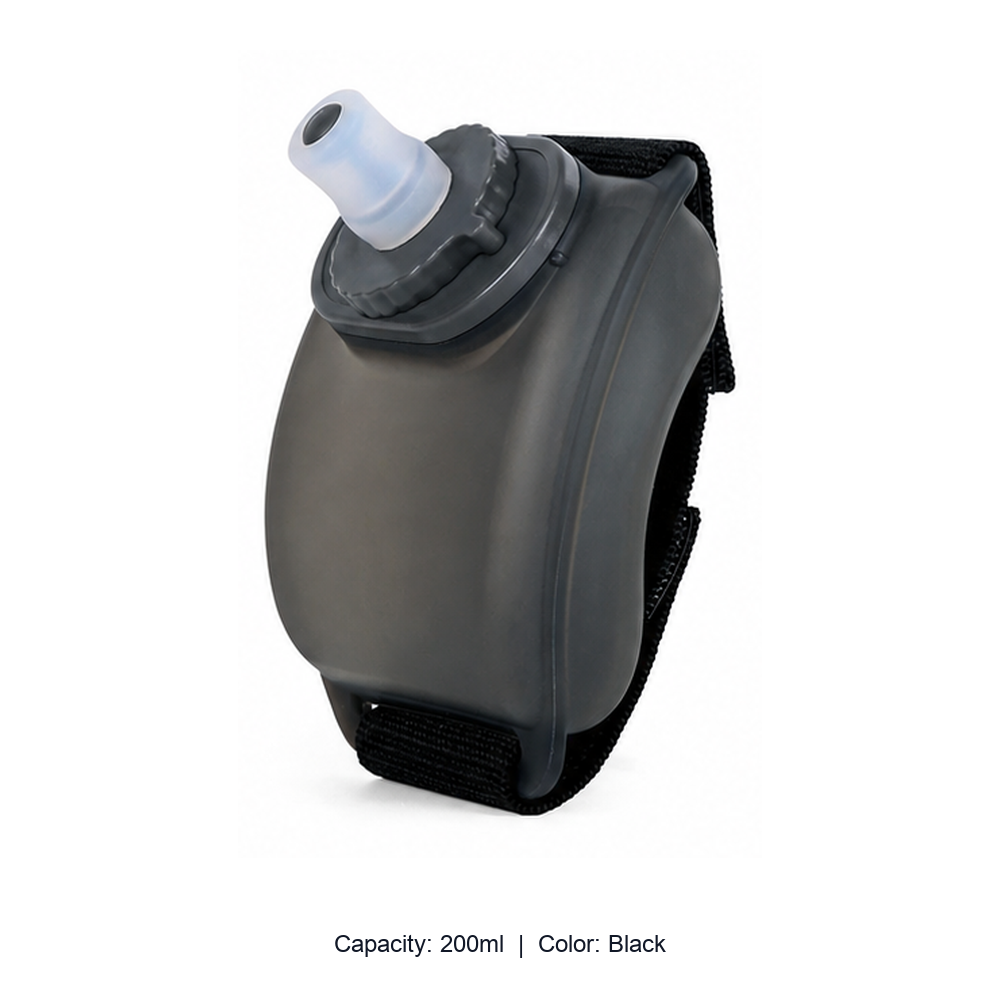 Food-Grade Silicone Wrist Sports Water Bottle — 200ml / Black