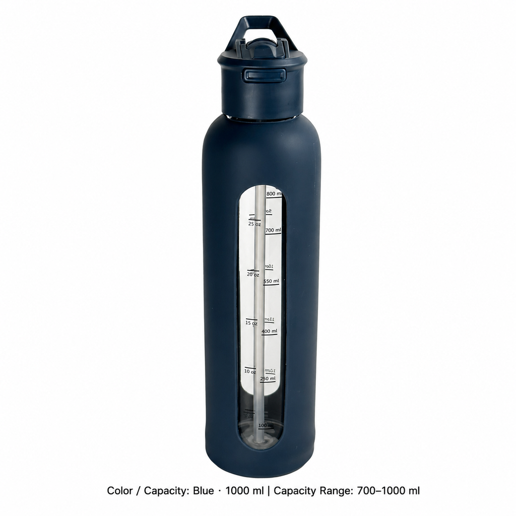 Glass Dual-Drink Bottle, Silicone Sleeve — 700–1000 ml / Blue · 1000 ml