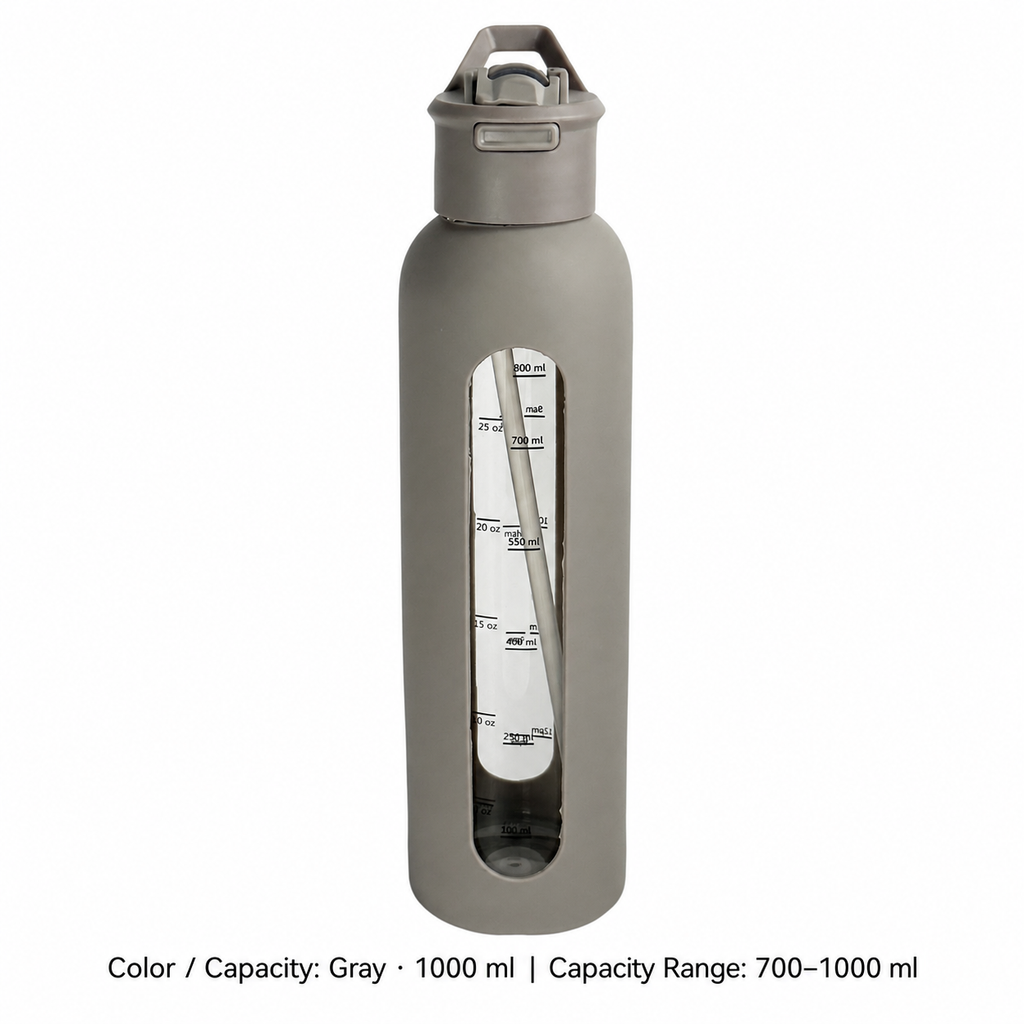 Glass Dual-Drink Bottle, Silicone Sleeve — 700–1000 ml / Gray · 1000 ml