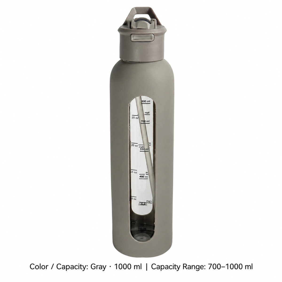 Glass Dual-Drink Bottle, Silicone Sleeve — 700–1000 ml / Gray · 1000 ml