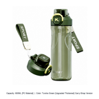 Heat-Resistant Thickened Plastic Straw Sports Bottle — 600ML [PC Material] / Tundra Green [Upgraded Thickened] Carry-Strap Version