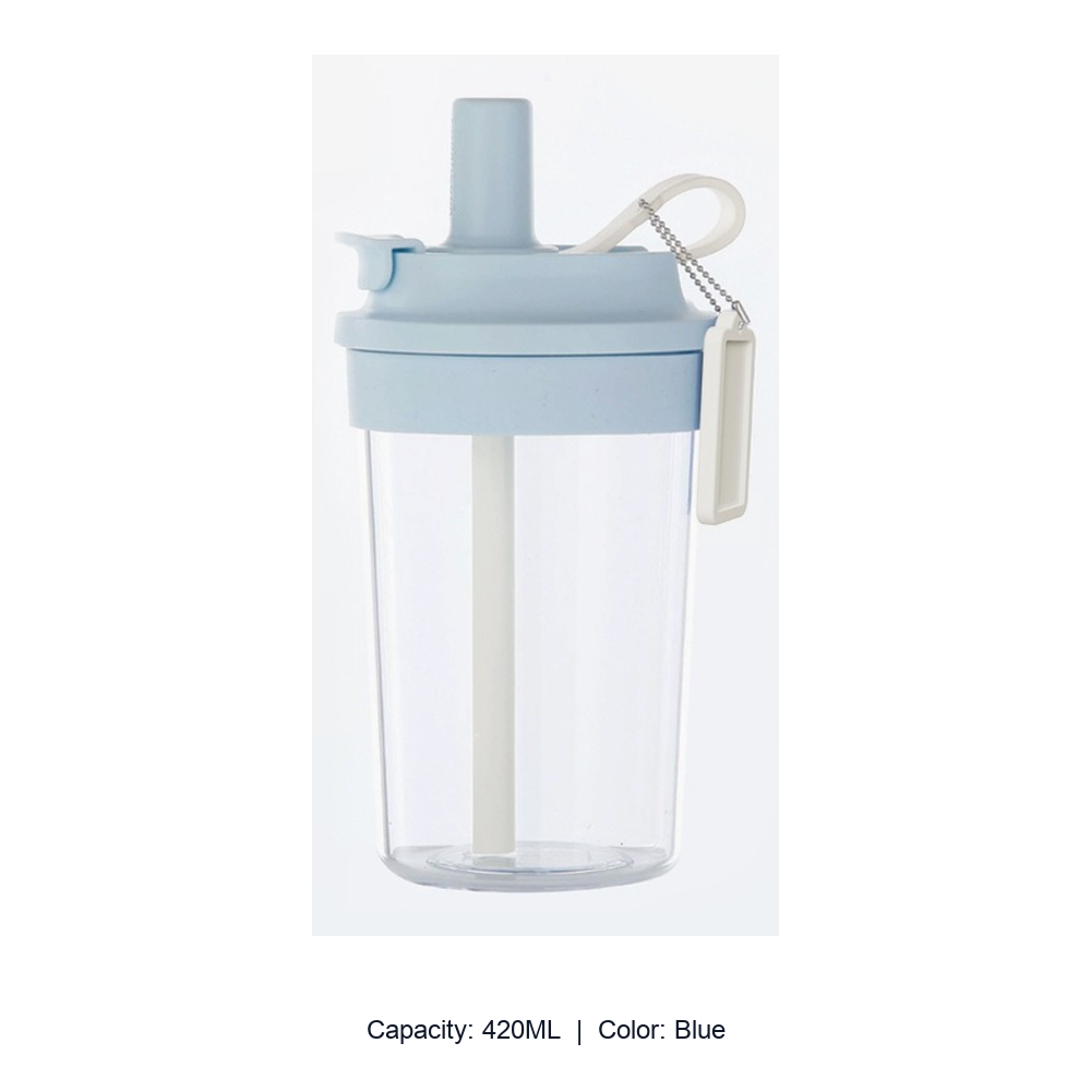 Heat-Resistant Tritan Dual-Drink Straw Bottle — 420ML / Blue
