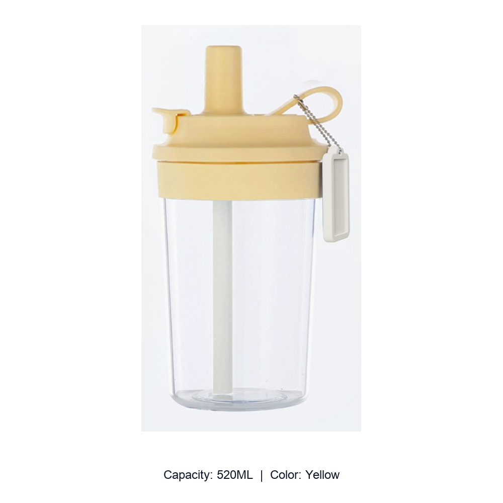 Heat-Resistant Tritan Dual-Drink Straw Bottle — 520ML / Yellow
